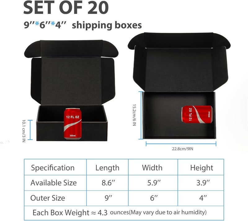 DUZCLI Small Shipping Boxes 9x6x4 Inches – Black Corrugated Cardboard Boxes (20-Pack) for Mailing, Packing, Small Business & Gift Packaging - Recyclable & Sturdy - Image 2